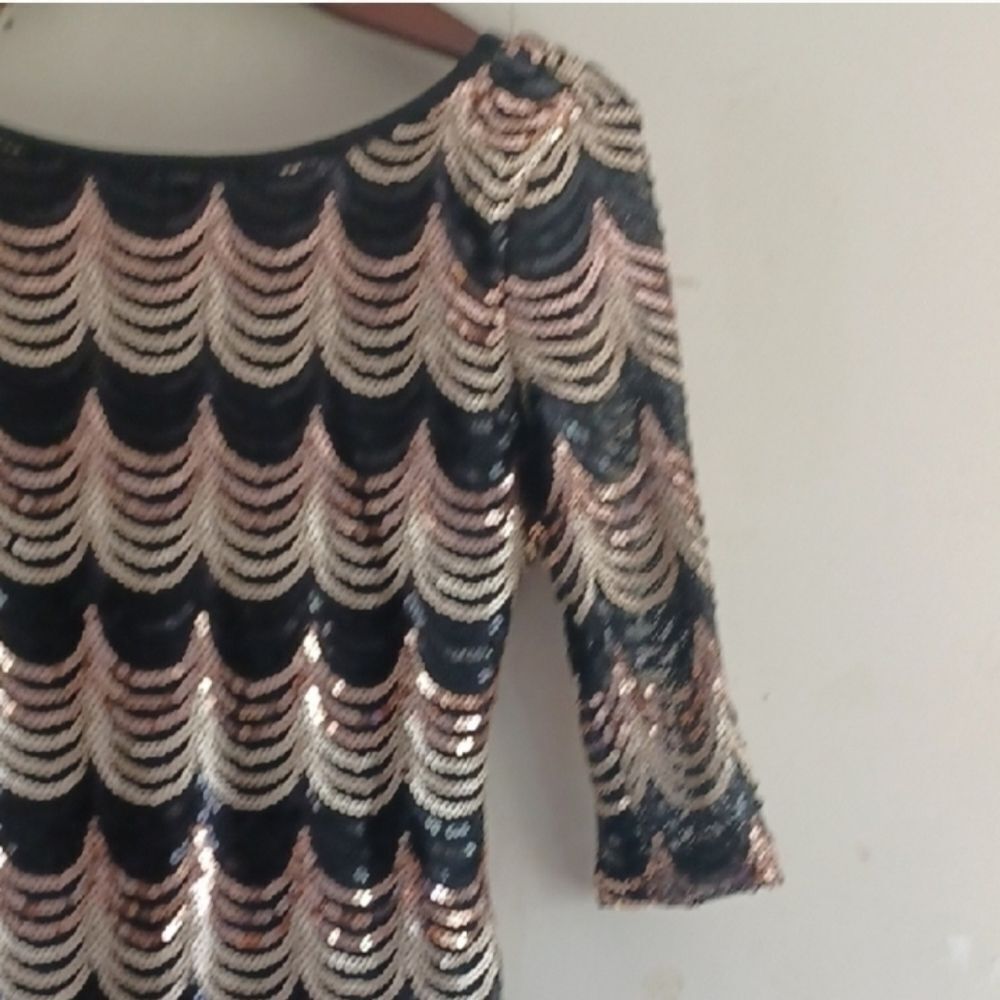 Elegant Black and Gold Sequin Dress - Picture 7 of 14